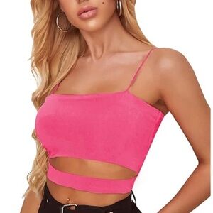 🎅 3/$15 SALE Vibrant Pink Sleeveless Cut-Out Crop Camisole - Small